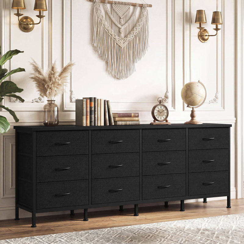 12-Drawer Dresser Chest of Drawers, Large Storage Dresser Cabinet/ TV Stand for 65-80" TV, Black