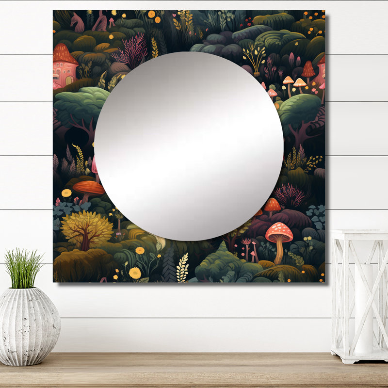 Khylar - Mushroom Square Mirror Wall Art For Bathroom, 23" x 23"