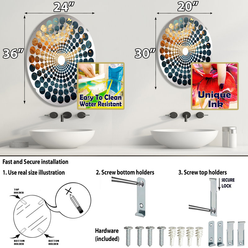 Miroir décoratif Golden Sapphire Surge III - Radial Dot MIR106045 O, 35,4 po x 23,6 po