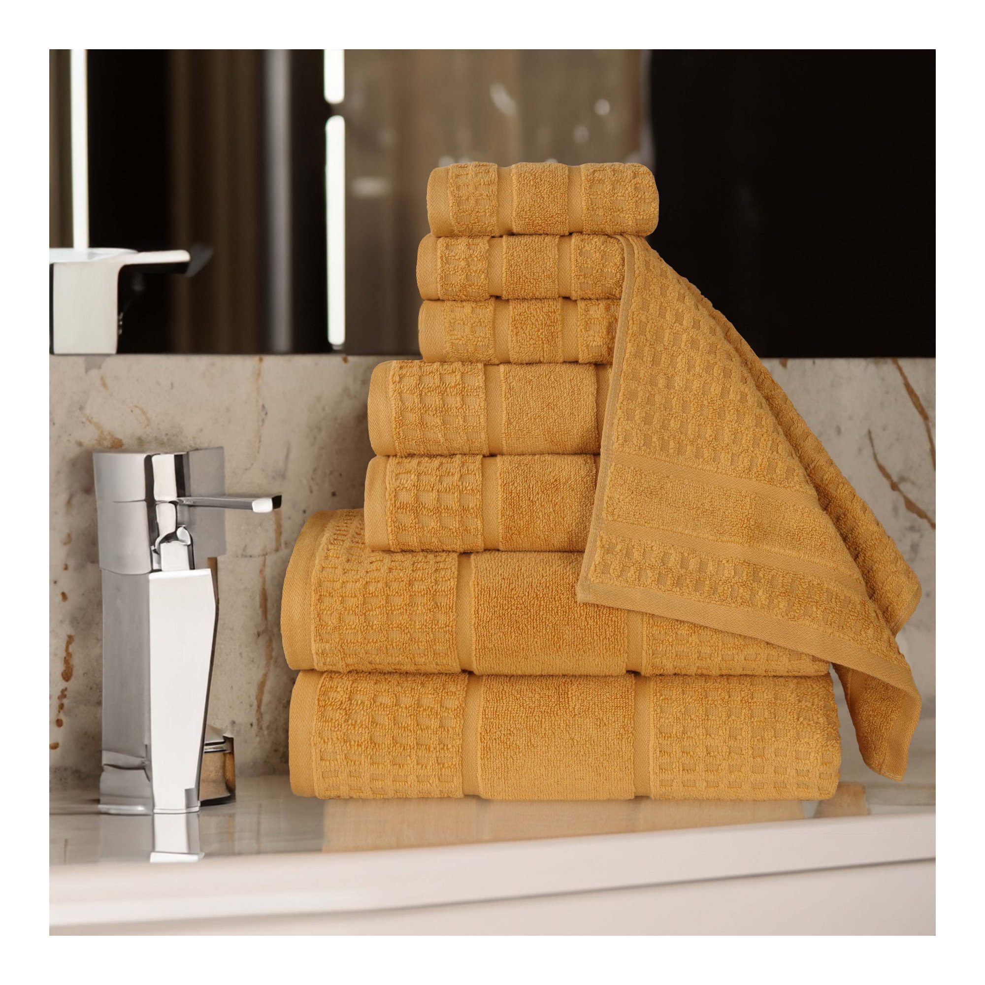 Hisela Zero Twist Cotton Solid Waffle Honeycomb Plush Soft Absorbent Medium Weight Assorted Towel Set, 8 Piece Towel Set