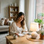Cream Ceramic Table Lamp – Textured Base with Fabric Shade, Warm Ambient Light Perfect for Bedroom or Living Room