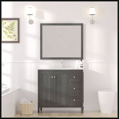Meuble-lavabo moderne de 35,5 po avec lavabo, portes à fermeture douce et 3 tiroirs, finition noire Munich