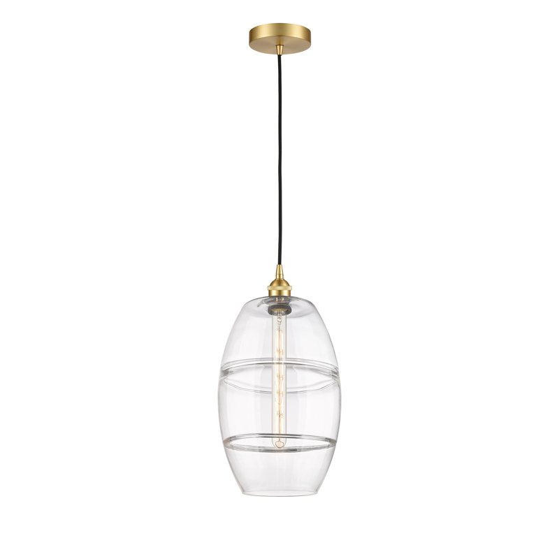 Mini-luminaire suspendu 1 lumière Edison Bettylou-616-G557, H 18,5 po x l 10 po x P 10 po, Transparent, Or satiné