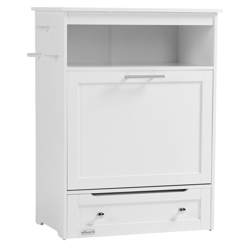 White Elevated Dog Feeder Station with Storage Cabinet