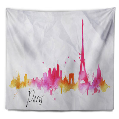 Paysage urbain tapisserie silhouette rose paris