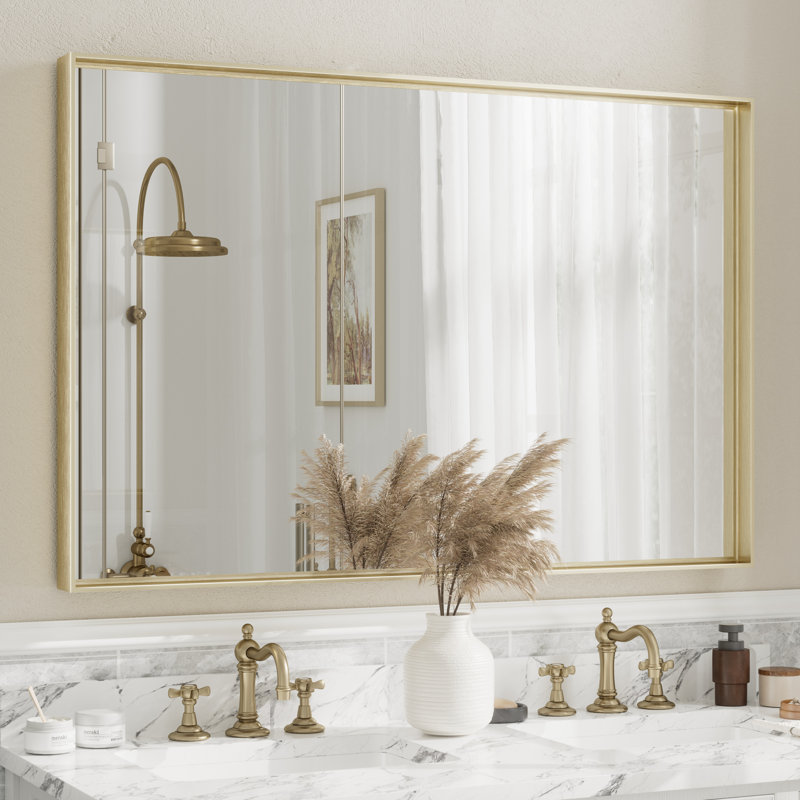 Miroir mural Aevar, 48 po x 32 po, Or brossé