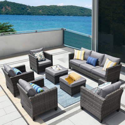 Allcot Wicker/Rattan 7 - Person Seating Group With Cushions