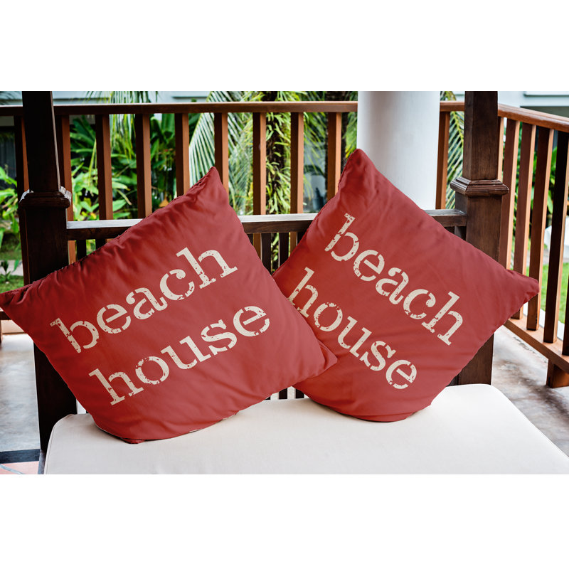 Housse de coussin d'extérieur Beach House, Rouge myrtille, 18 po x 18 po