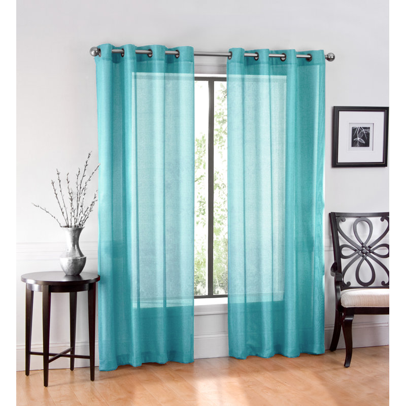 Meyersdale Sheer Curtain Pair, Turquoise