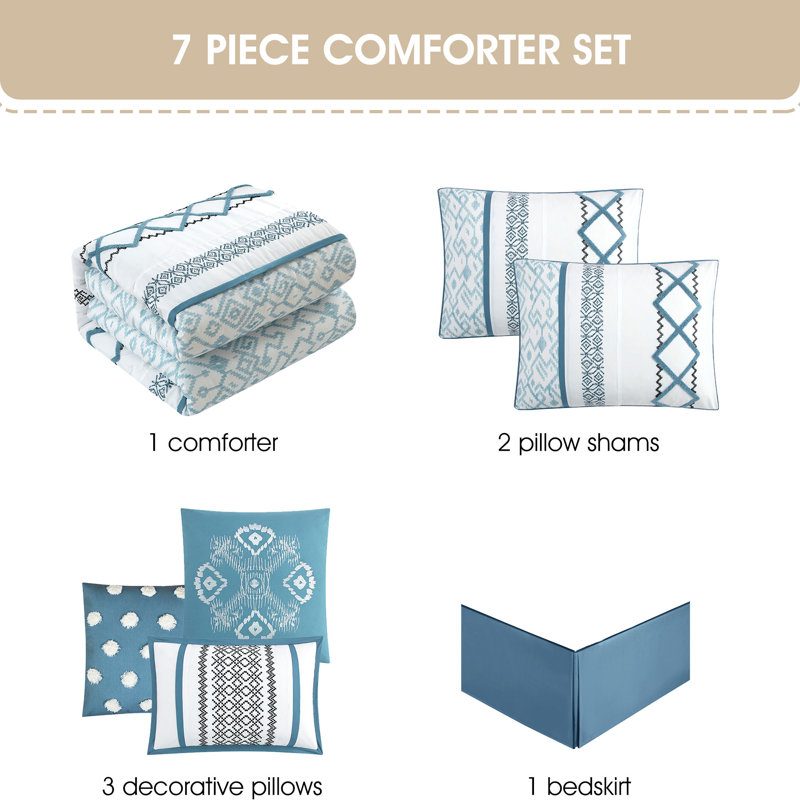 Anthony Microfiber 7 Piece Comforter Set, Queen Comforter + 6 Additional Pieces, Blue