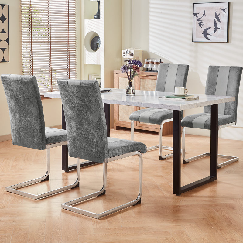 Amelie-Grace Faux Leather Upholstered Armless Dining Chair, Suede Grey