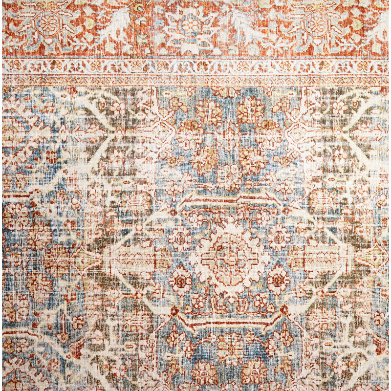 Pratt Oriental Area Rug in Ocean/Rust, Square 1'6"