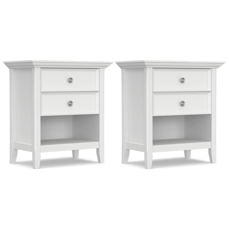 Amherst 24 Inch Solid Wood Traditional Bedside Table In White (Set Of 2), White