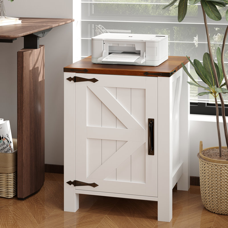 Farmhouse Nightstand set of 2 with USB Charging Station, Rustic Bedside Table with Sliding Barn Door & Adjustable Shelf, 18 Inch Two-Tier End Table for Bedroom Living Room