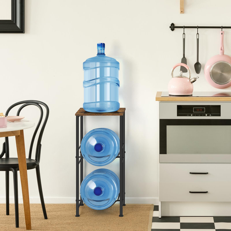 Support pour bidon d'eau à 2 niveaux 5 gallons avec tablettes supérieures Support pour distributeur d'eau 5 gallons, brun
