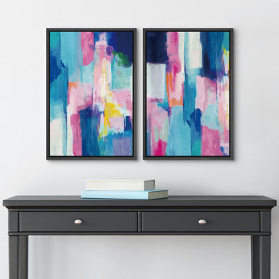 «Colorful Brushstrokes Signleader», reproduction d'art sur toile, ensemble de blocs de couleurs bleu pastel et roses, formes géométriques, illustrations, art moderne, coloré, multicolore, ultra moderne pour le salon, la chambre à coucher, le bureau