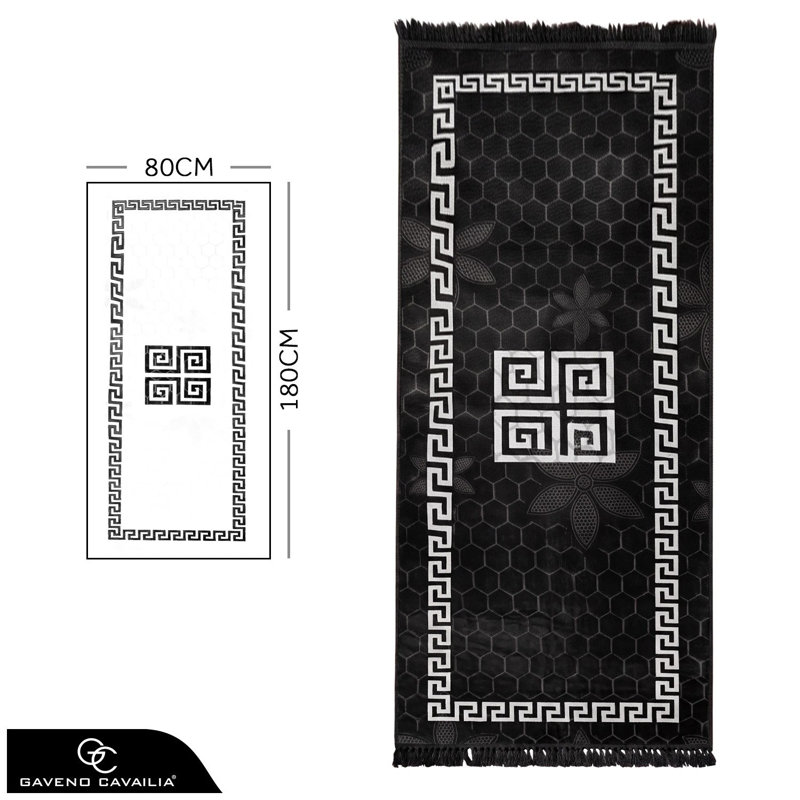 Rectangle Geometric Shapes Washable Area Rug, BLACK, Runner 80 x 180 cm