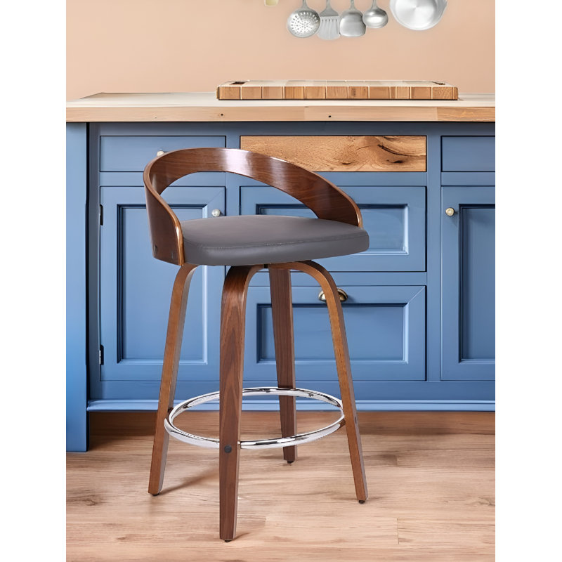 Chaise pivotante en similicuir, Tabouret de comptoir (siège d'une hauteur de 26 p, Gris / Brun