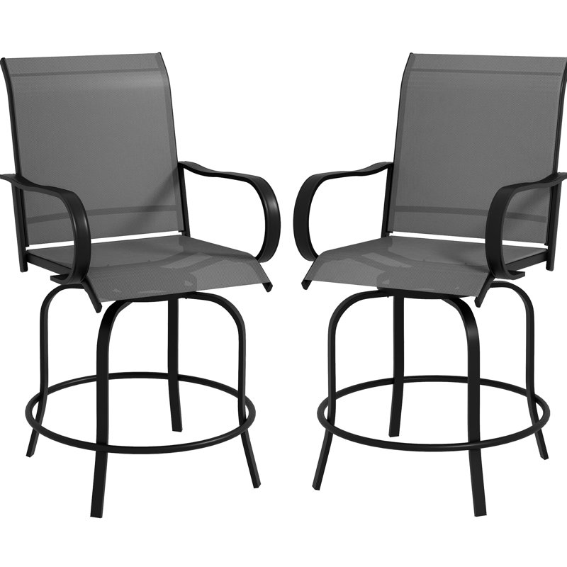 Chaises de bar 360 pivotantes pour l'extérieur avec tissu en maille haute, structure en acier pour patio, balcon, bord de piscine, cour arrière, gris (paire de tabourets de fabrication (2