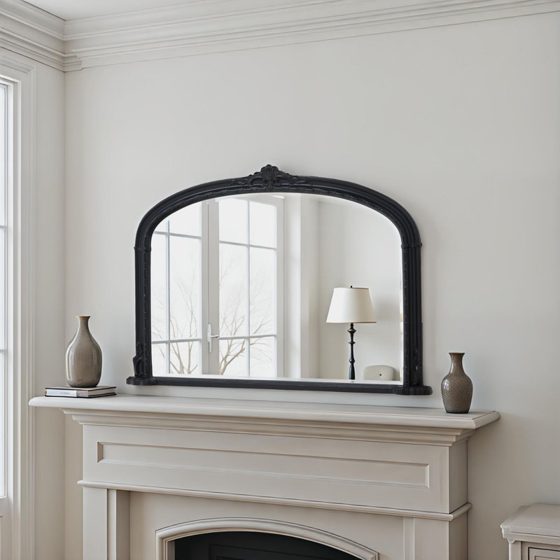 Overmantle Arched Bevelled Victorian Mirror, Black