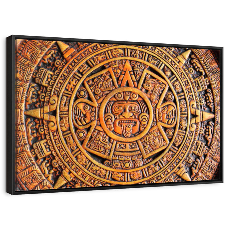Calendrier aztèque, Cadre flottant noir, 37 po x 25 po