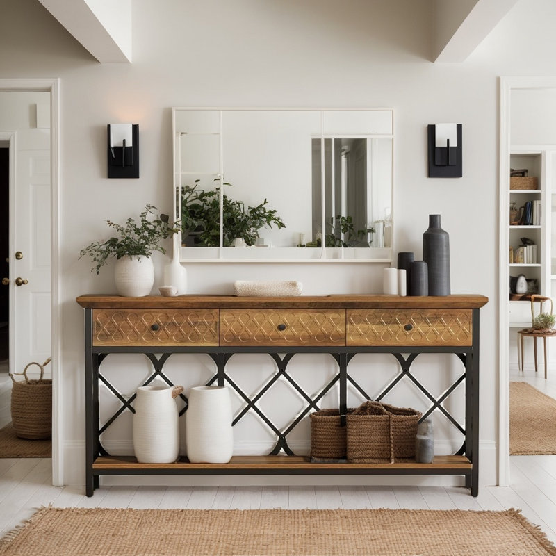 70.9" Narrow Console Table with 3 Drawers, 2-Tier Long Sofa Entryway Table