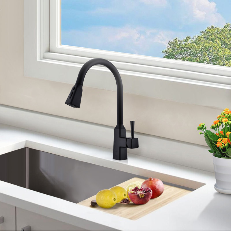 Robinet de cuisine rétractable à un trou avec capteur Topcraft, Noir mat