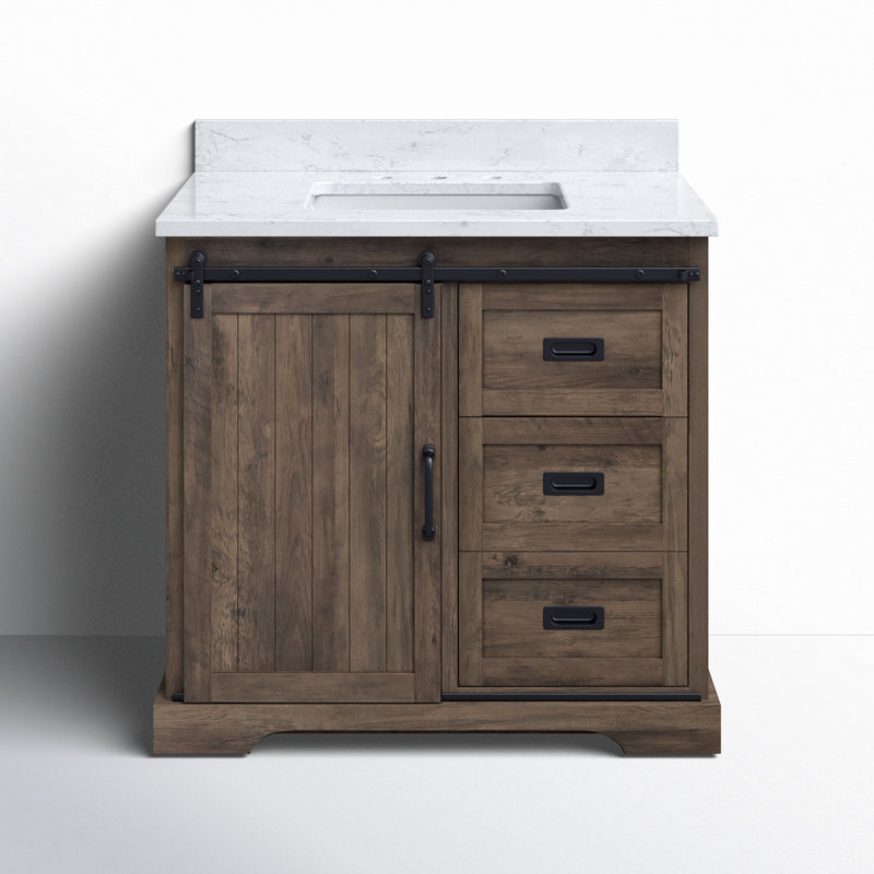 Cayden 36'' Single Bathroom Vanity with Top, Carrara White, Canella Brown