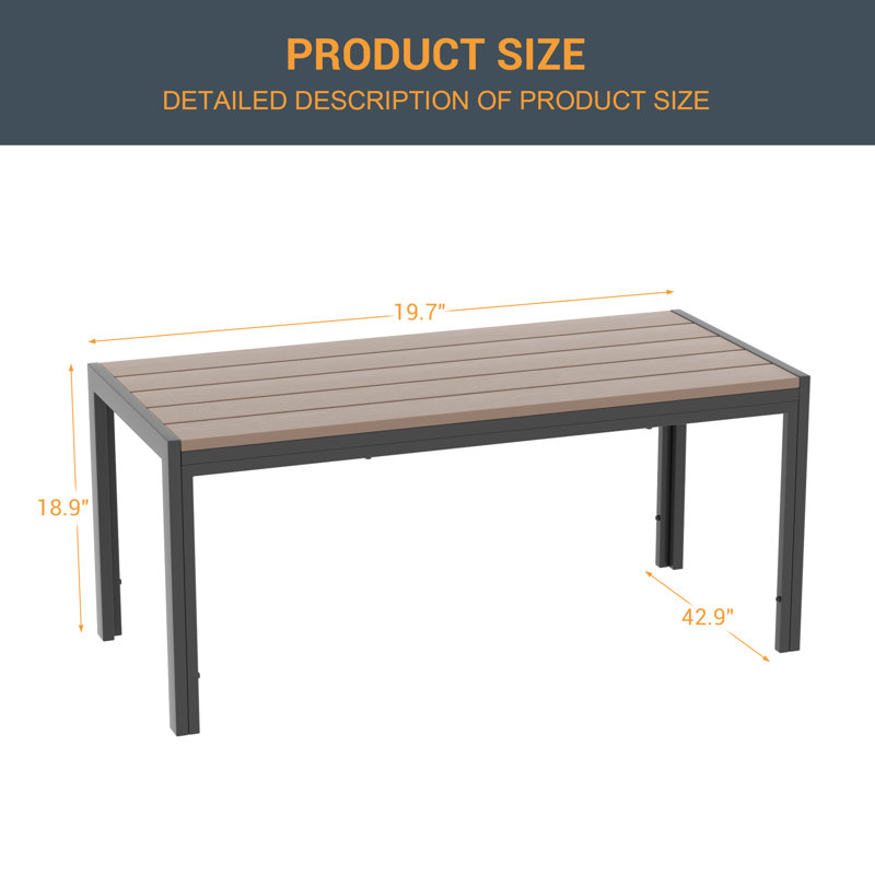 Table basse rectangulaire de patio, table de bout d'extérieur toutes saisons avec structure thermolaquée, petite table d'extérieur pour terrasse avec jardin et terrasse