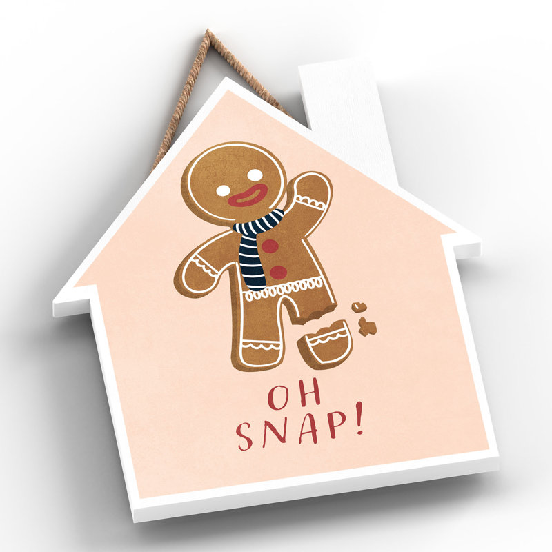 Xmas Oh Snap Gingerbread Wooden House Plaque, 18.5cm H x 16cm W x 0.9cm D