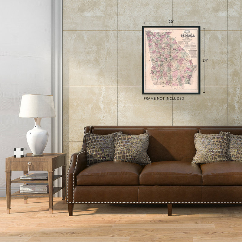 1864 Georgia Map, affiche sur papier, H 30 po x l 24 po x P 0,1 po