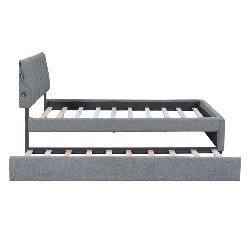 Lit plateforme tapissier Teddy, gris, Grand