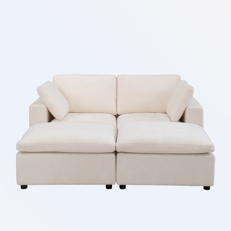 Loveseat Sofa with 2 Ottoman, Beige