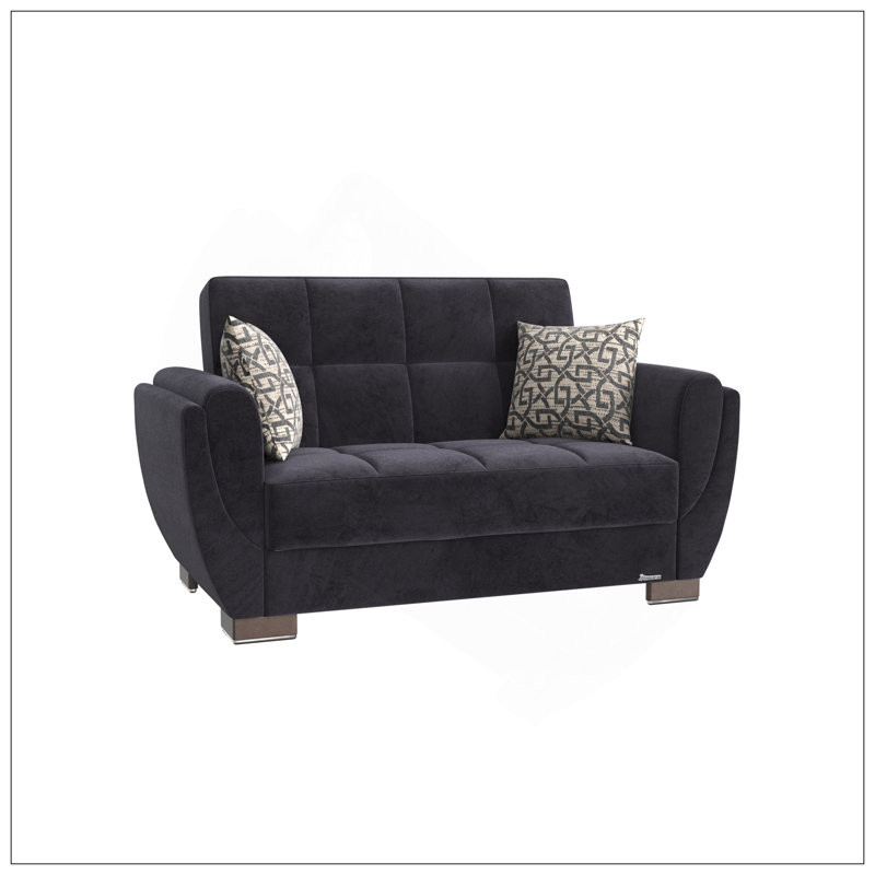 Causeuse convertible rembourrée avec rangement, microfibre noire, Tissu noir