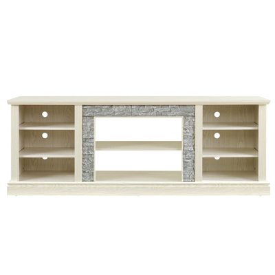Grand support de rangement pour bureau de télévision avec bordure en faux pierre, console média avec grand meuble de rangement, meuble télé média moderne, l 70,12 po x P 15,35 po x H 25,83 po