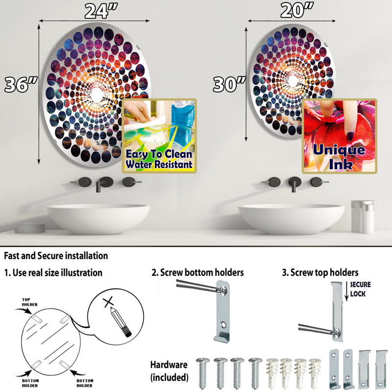 Baobab africain avec teintes cosmiques - Miroir décoratif à pois radiaux | Ovale, L 24 po x H 36 po