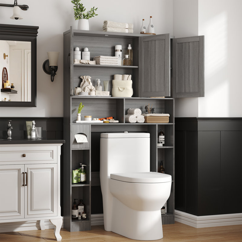 Over The Toilet Storage Cabinet With 3 Barn Doors, Gray