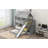 Twin Over Twin House Bunk Bed With Trundle And Slide, Storage Staircase, Roof And Window Design, Gray-800119642
