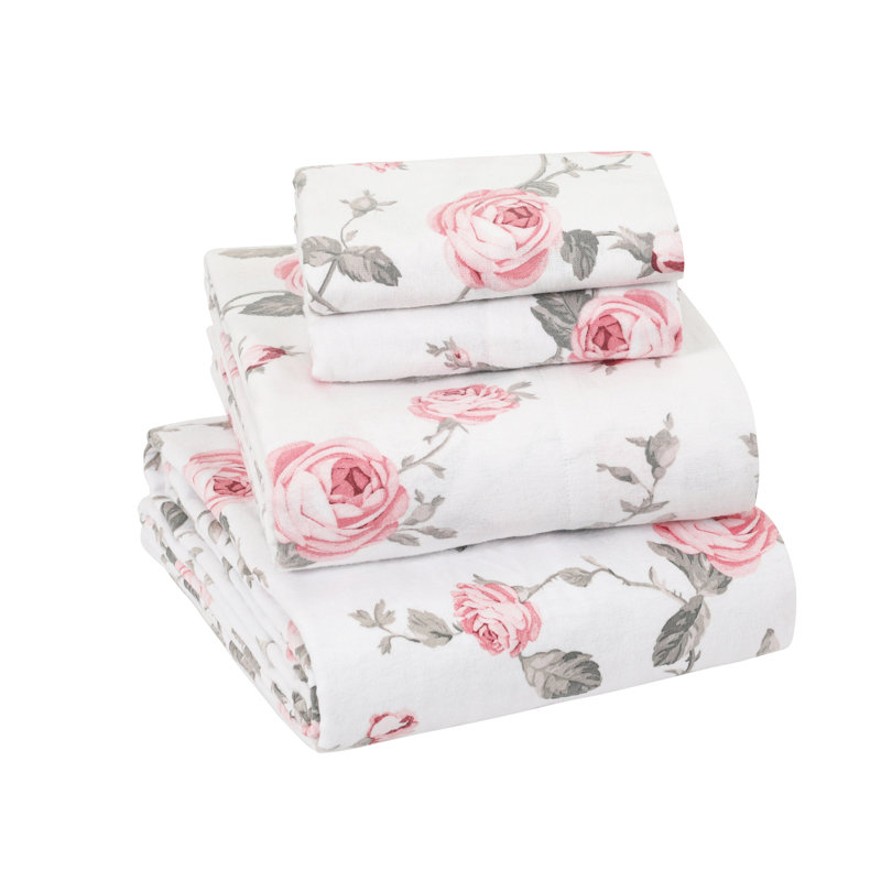 Colyt 100% Cotton Flannel Sheet Set, Cal.King Case Pack +Fitted Sheet + 2 Pillowcases, Blush Floral
