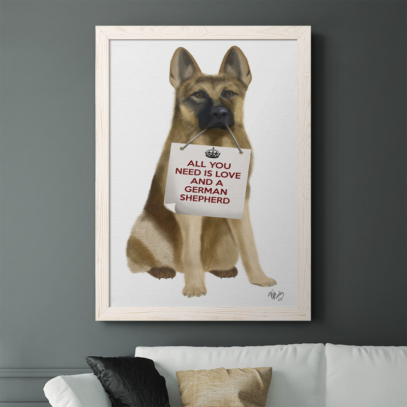 Gerie " Love And German Shepherd ", White Framed, 37.5" H x 27.5" W x 1" D