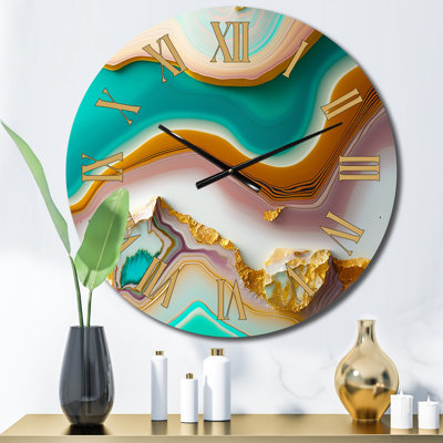 Horloge murale en métal agate liquide Blue Turquoise Agate III