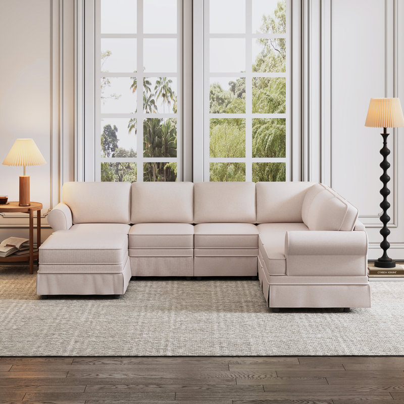 Canapé modulaire rembourré 7 pièces Roepke, 100 % lin beige