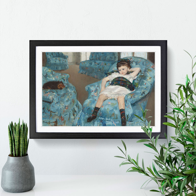 Little Girl in a Blue Armchair by Mary Cassatt - Picture Frame Painting, Black Framed, 36cm H x 48cm W x 2cm D