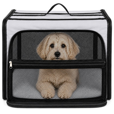 Capacious Expandable Wire Collapsible Lightweight Pet Dog Crate Carrier, MD, Grey
