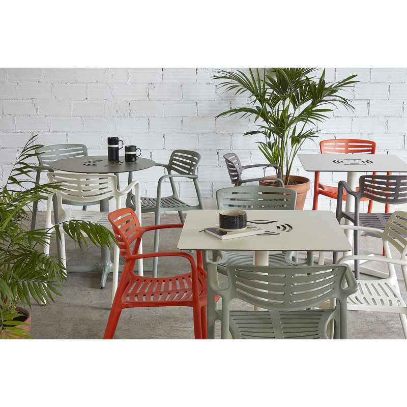 Toledo Round Metal Base Dining Table, Chocolate/Brown