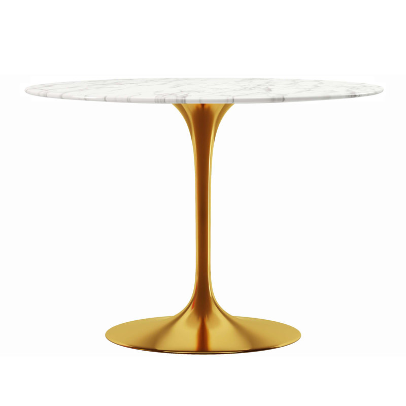 Modholic Tulip 40" Marble Dining Table, Gold Base, 29.5" W x 40" L, Gold