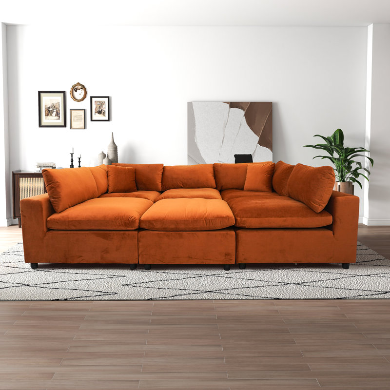 6 - Piece Upholstered Sectional, Orange Velvet