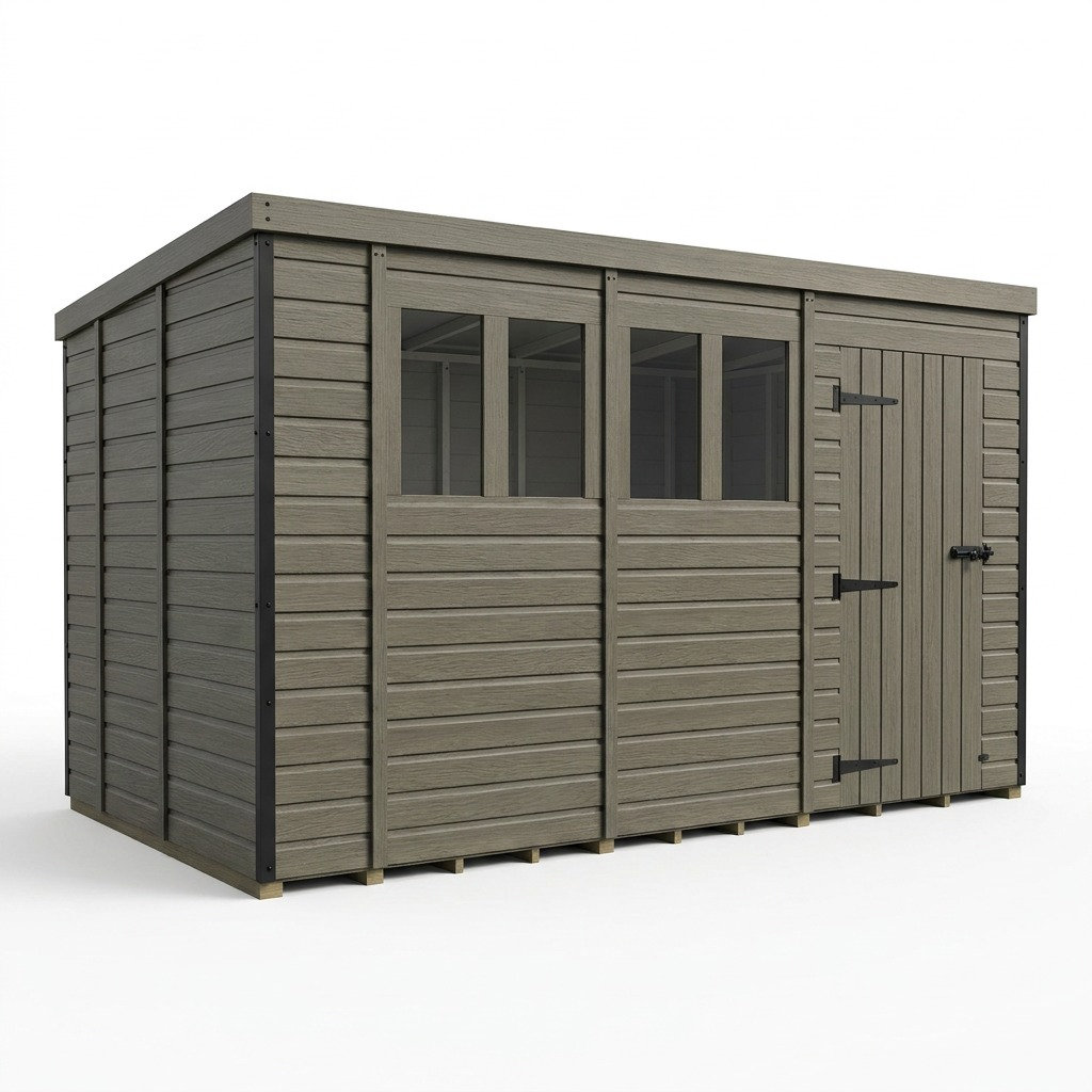 Total Sheds 13ft x 9ft Composite Pent Garden Shed - Single Door - With Windows - EPDM Rubber Roof - UK Manufactured