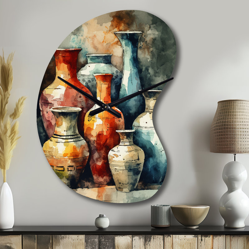 Horloge murale orange et verte Boho Pottery, Grand