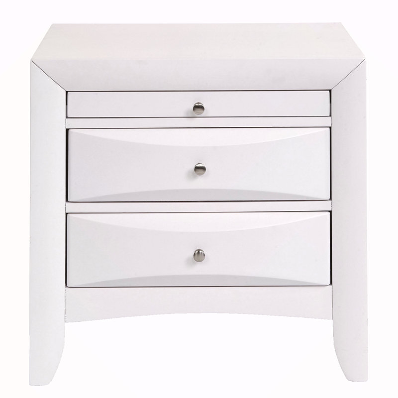 Table de chevet avec 2 tiroirs, Blanc